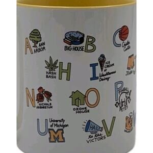 Ann Arbor Michigan Alphabet Coffee Mug Featuring All A² Landmarks U of M